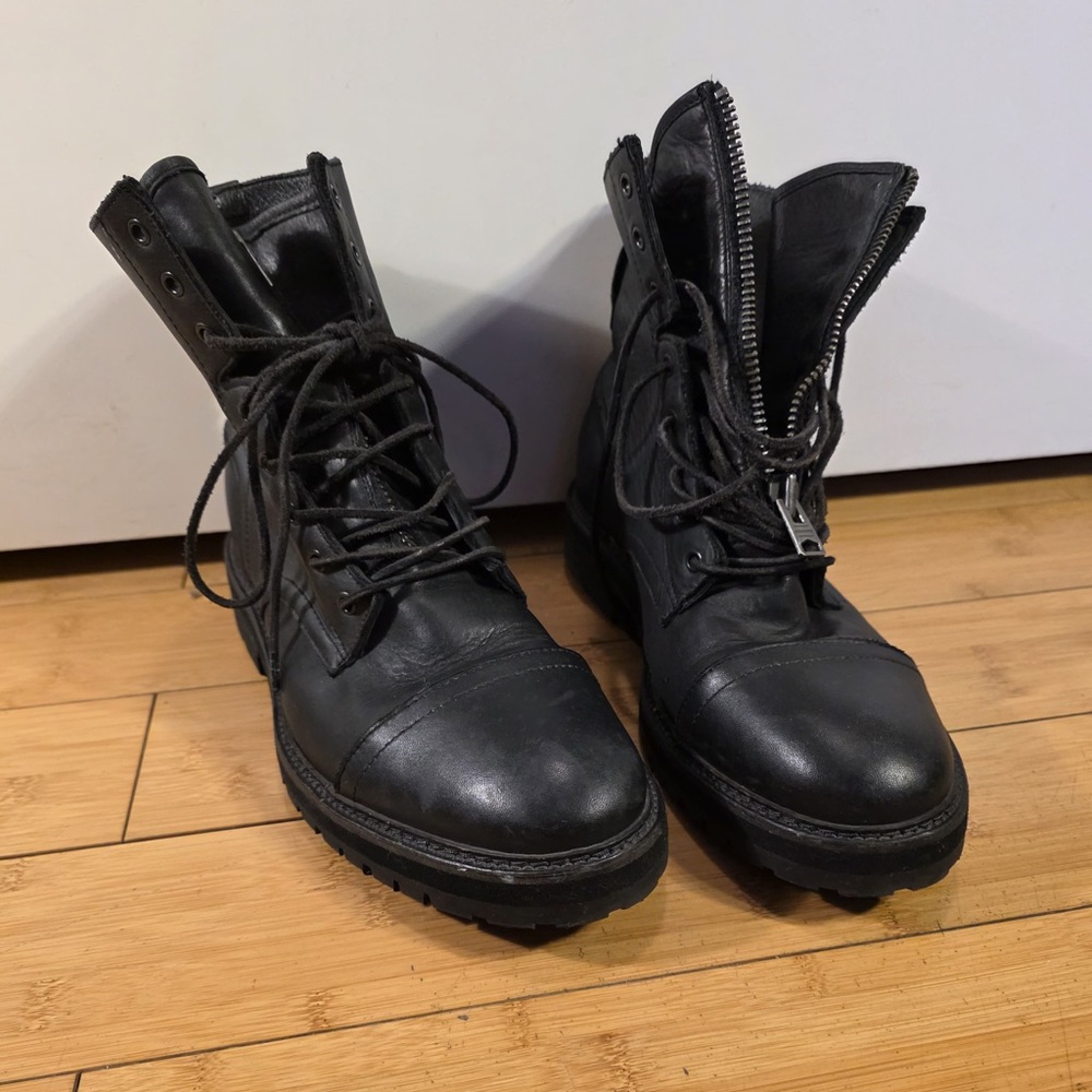 All Saints Black Leather Combat Boots size 42